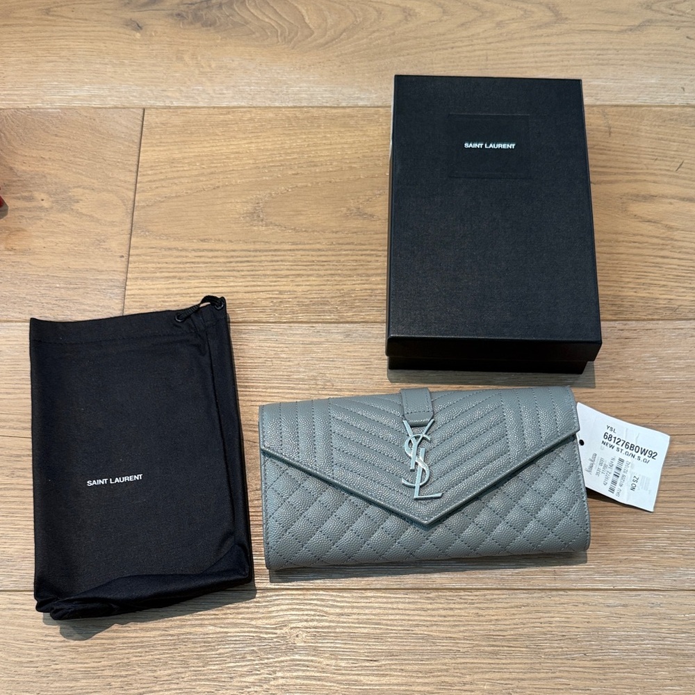 Saint Laurent Gray Quilted Wallet
